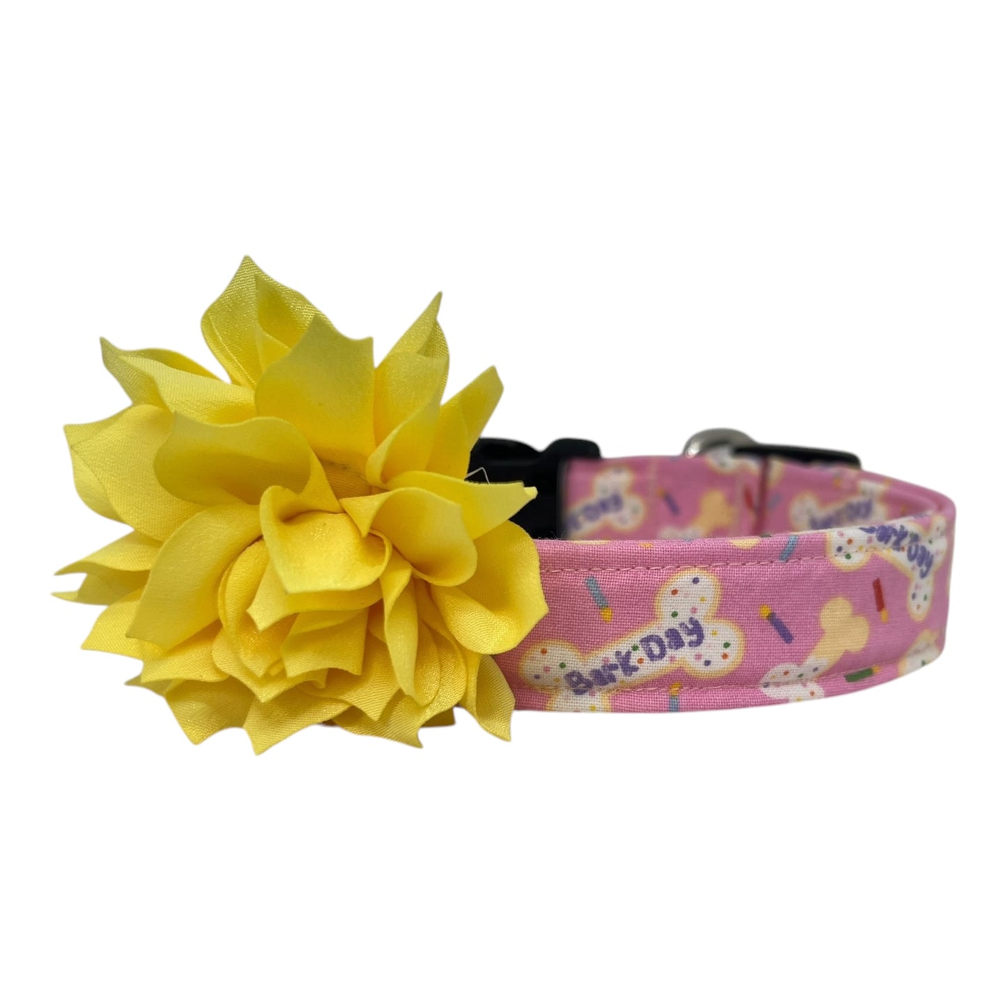 Pink Barkday Birthday Dog Collar with Flower