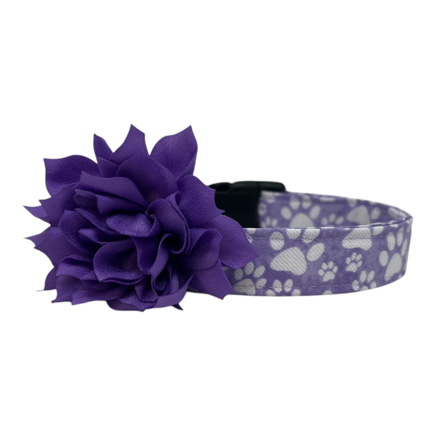 Lavender Paw Print Dog Collar With Flower