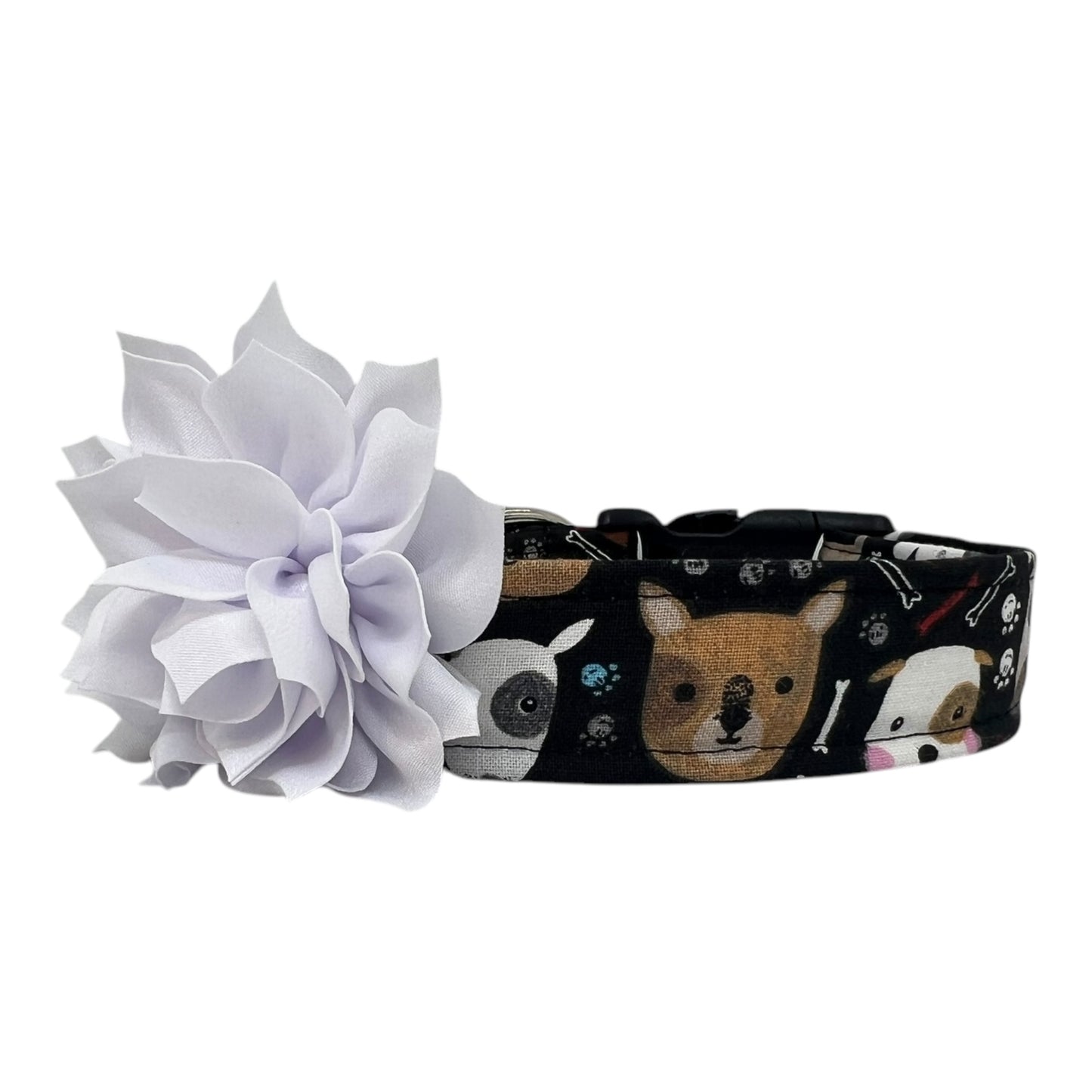 Dog Face Dog Collar with Flower