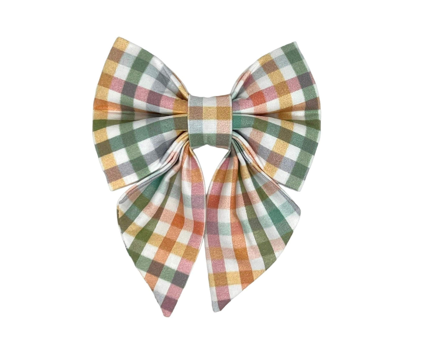 Gingham pastel plaid bow for dogs.