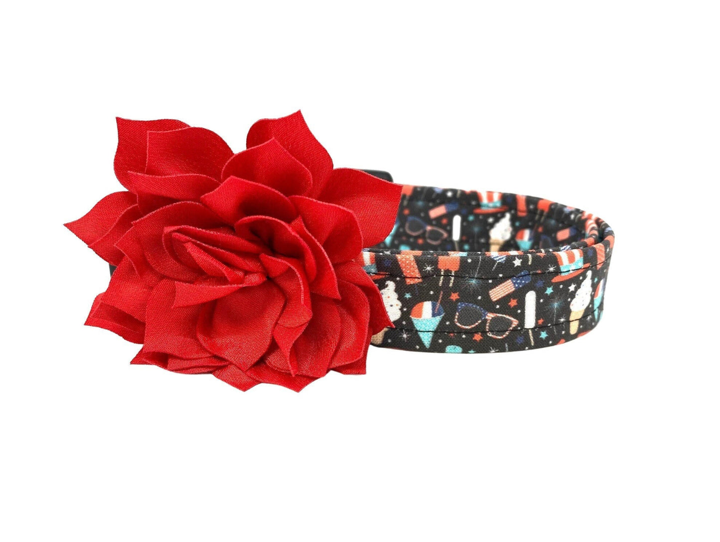 Patriotic Summer Dog Collar with Flower