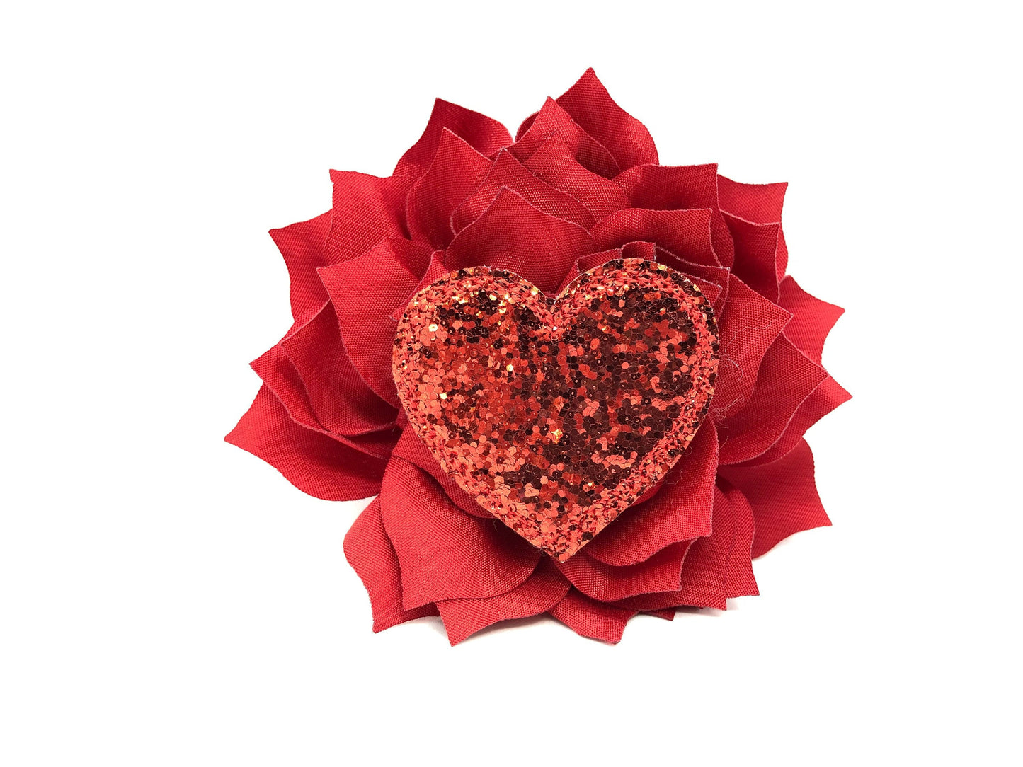 Embellished Dog Collar Flower, 4 Inch Dog Collar Flower with Embellishment, Valentine's Day Embellishment, Red Glitter Heart Embellishment