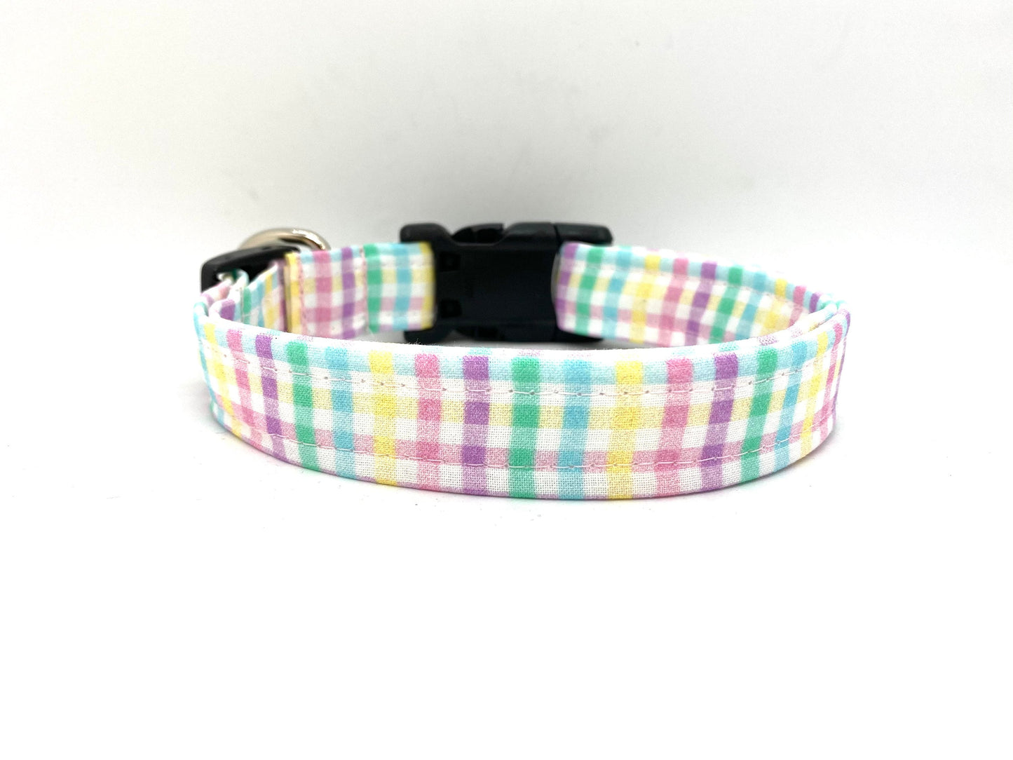 Easter Pastel Plaid Dog Collar with Embellishment