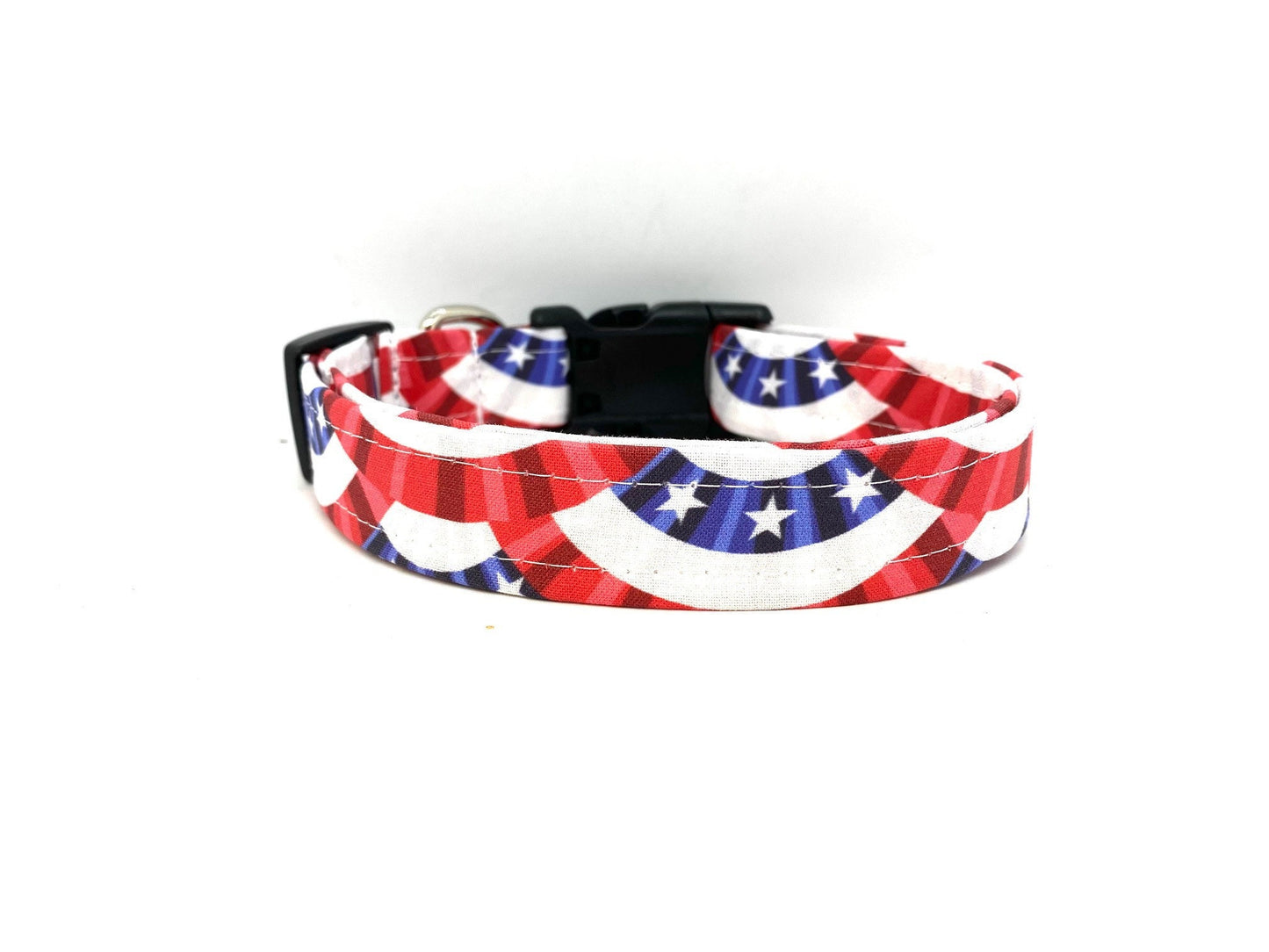 4th of July Bunting Flag Dog Collar with Flower