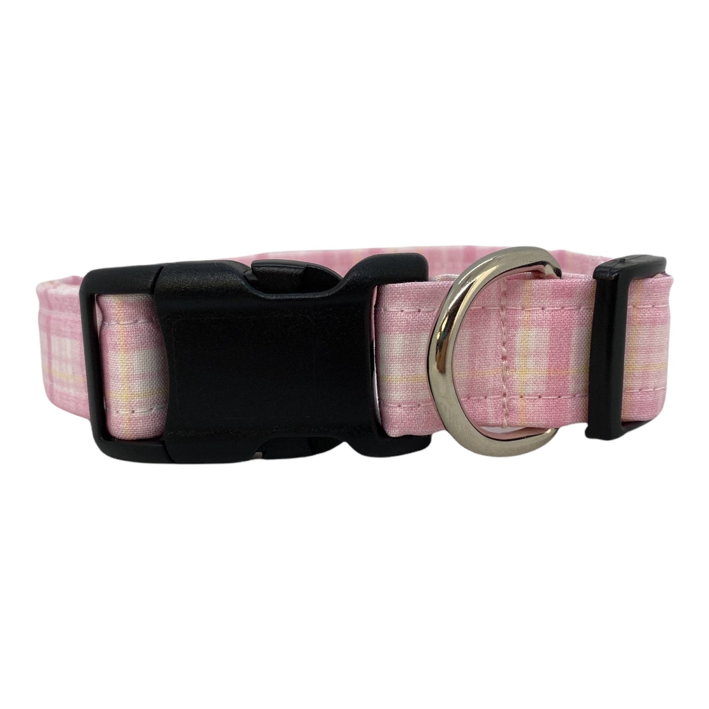 Light Pink and Yellow Plaid Dog Collar with Embellishment