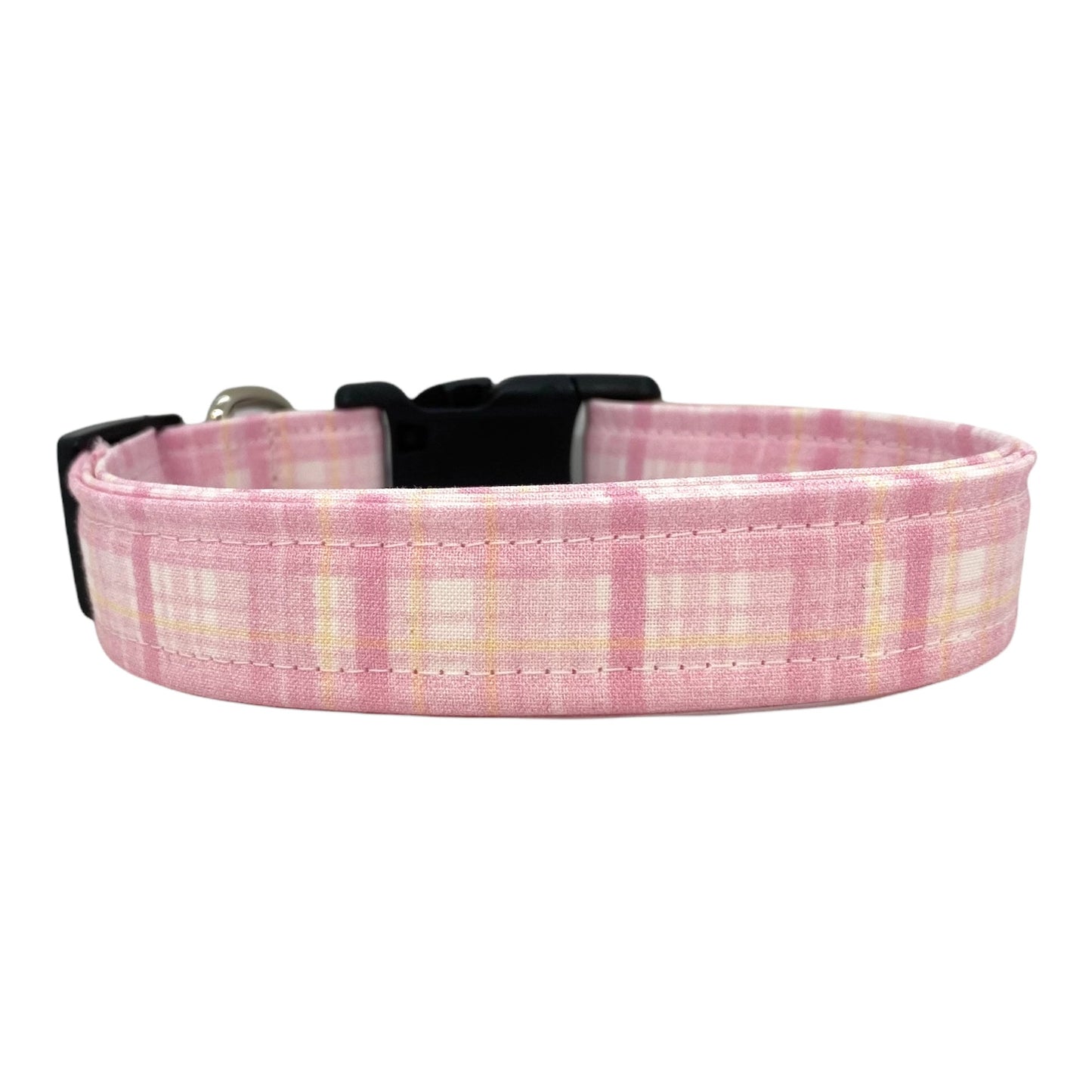 Light Pink and Yellow Plaid Dog Collar with Embellishment