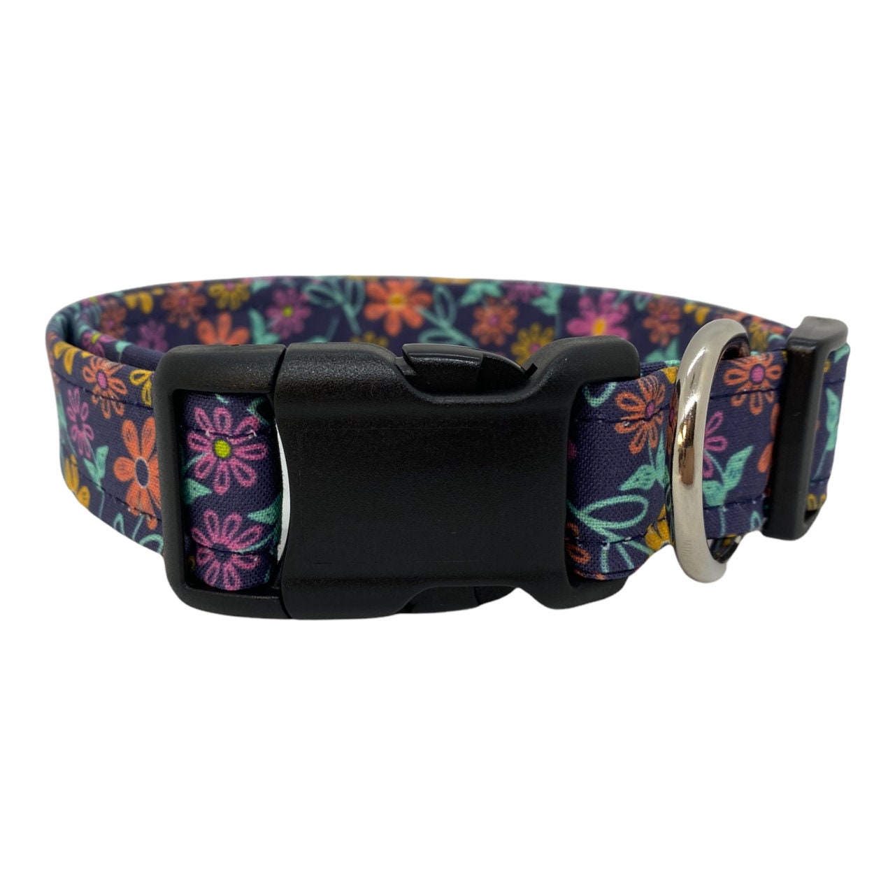 Navy Floral Dog Collar with Flower