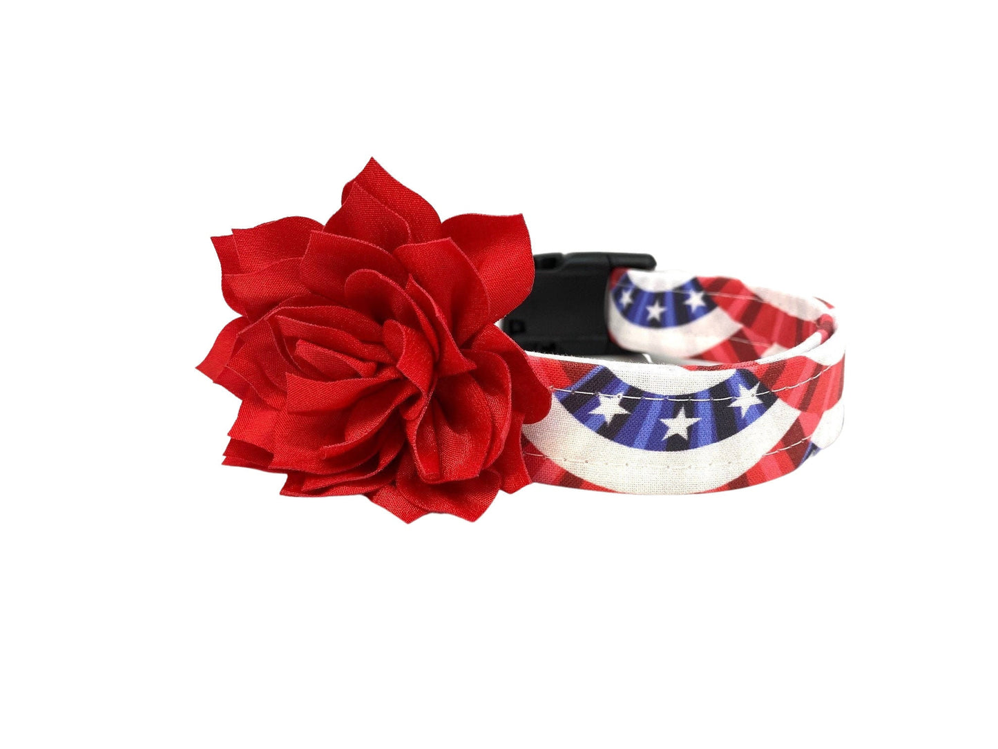 4th of July Bunting Flag Dog Collar with Flower