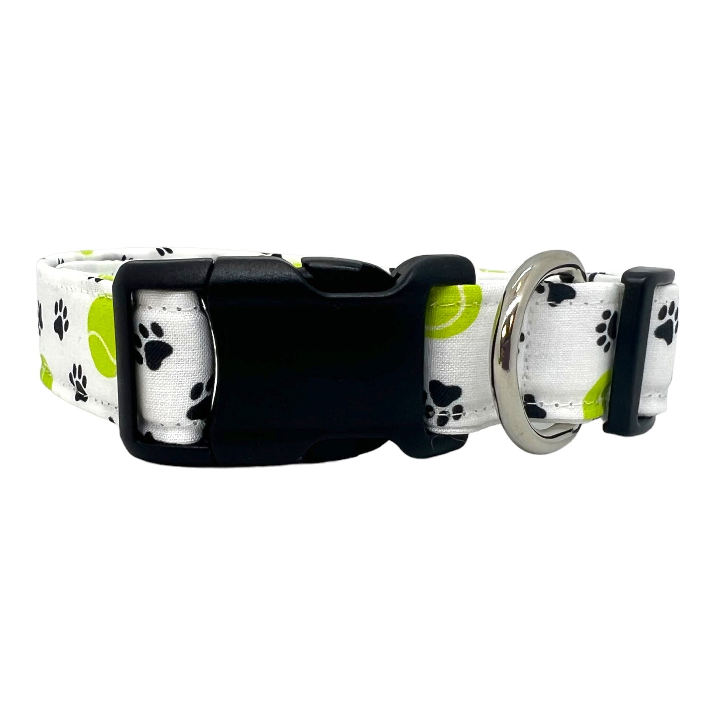 Tennis Ball & Paw Print Dog Collar with Flower