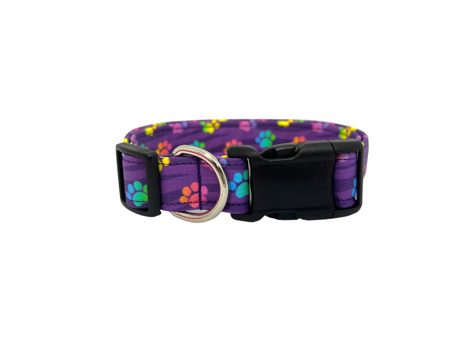 Groovy Purple Paw Print Dog Collar with Flower