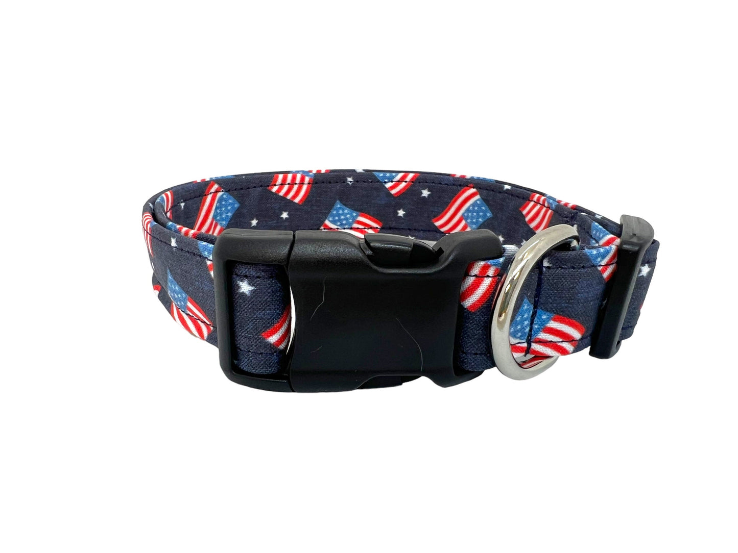 Patriotic American Flag Dog Collar with Flower