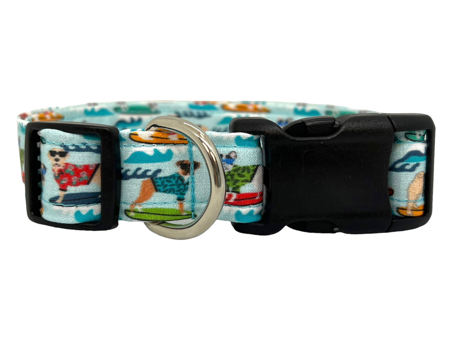 Surfing Dogs Dog Collar with Flower