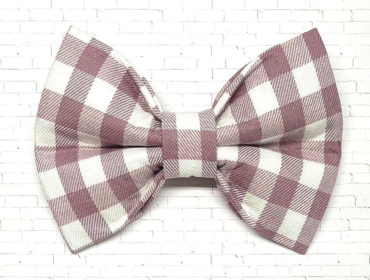Mauve Gingham Plaid Dog Bow Tie