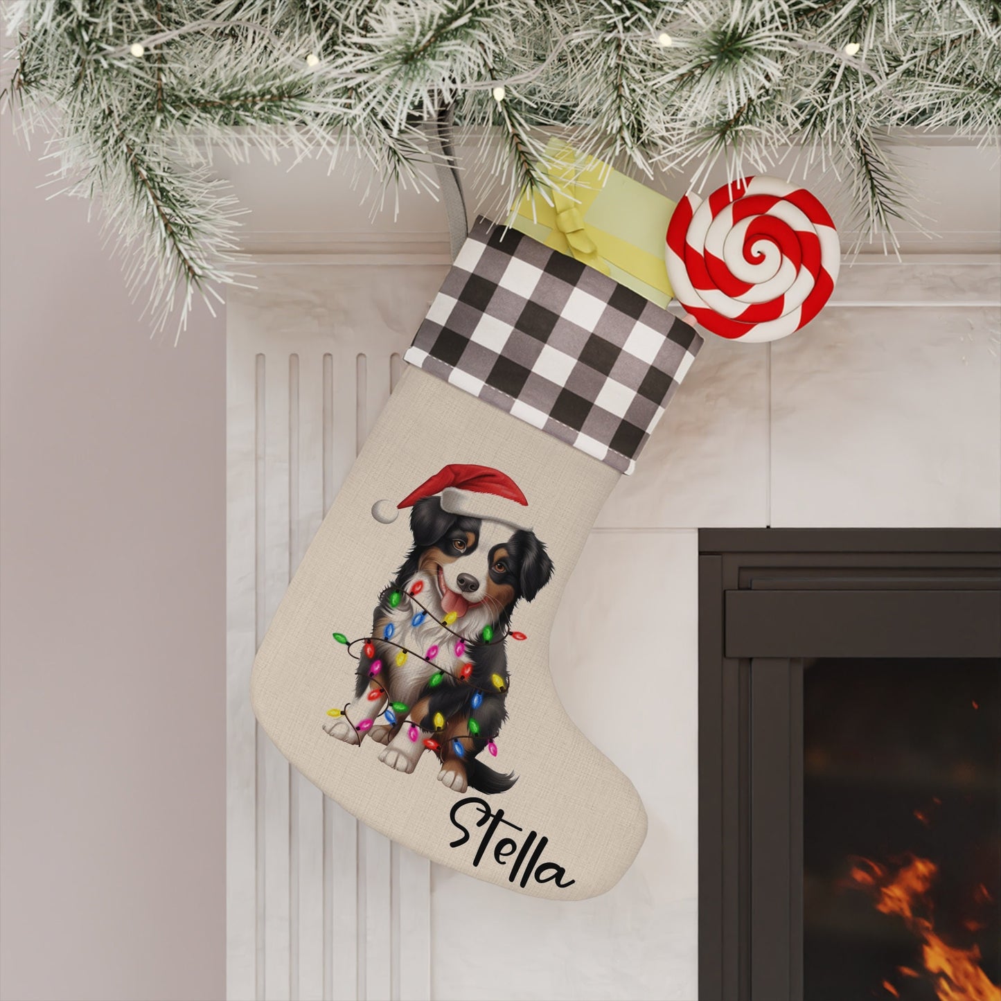 Personalized Miniature American Shepherd Dog Christmas Stocking