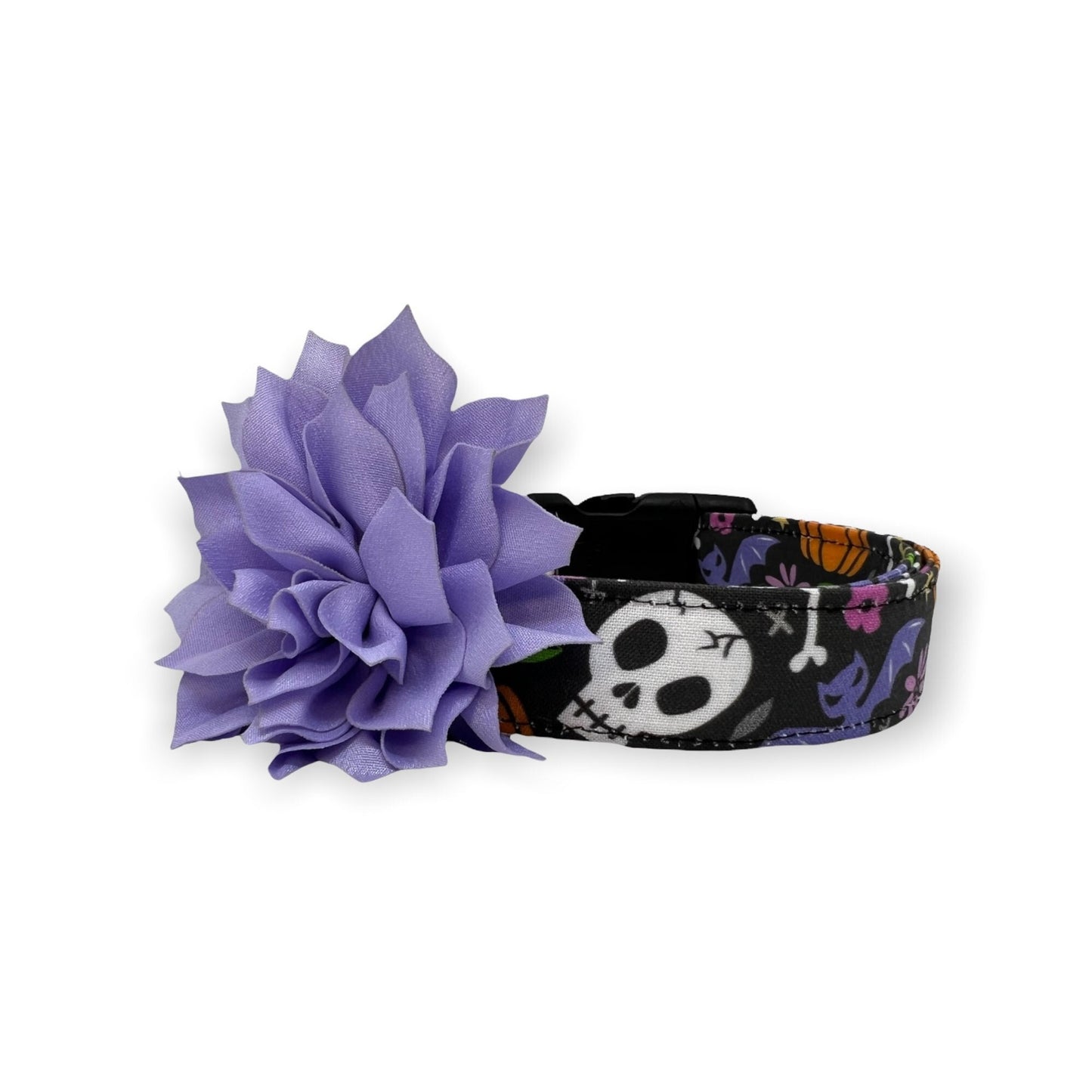 Halloween Skull Dog Collar with Light Lavender Dog Collar Flower