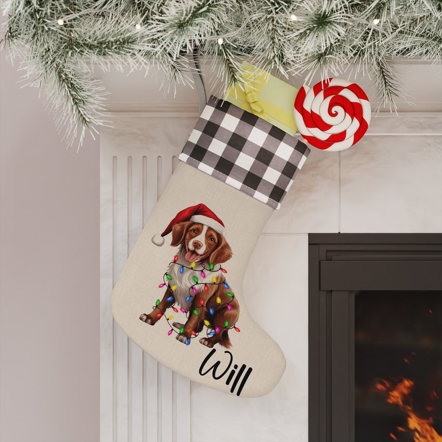 Personalized Brittany Spaniel Dog Christmas Stocking