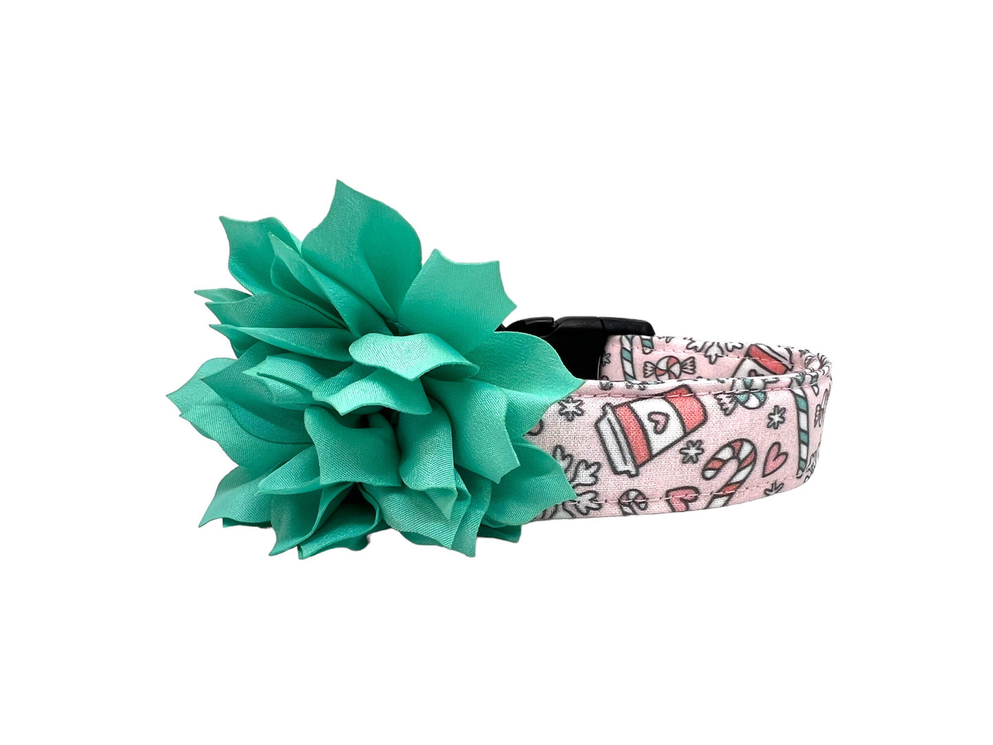 Peppermint Mocha & Snowflake Dog Collar with Flower