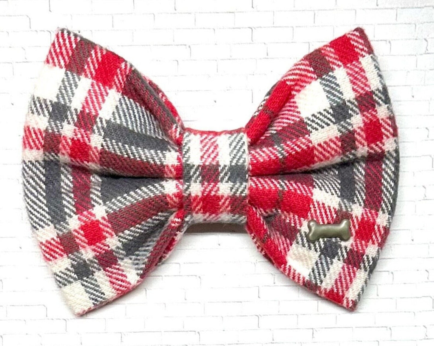 Red & Gray Flannel Bow Tie
