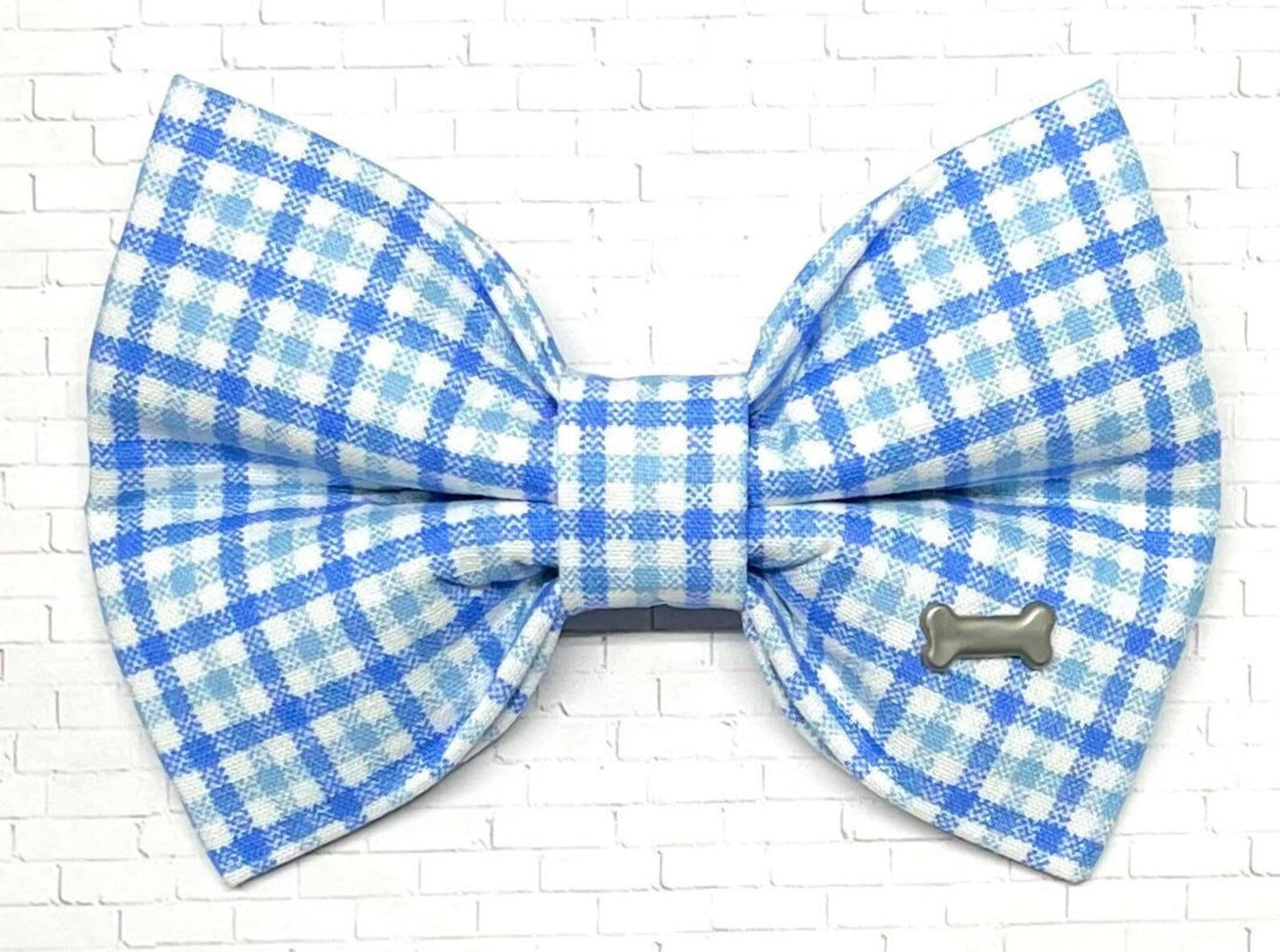 Blue and White Checkered Bow Tie