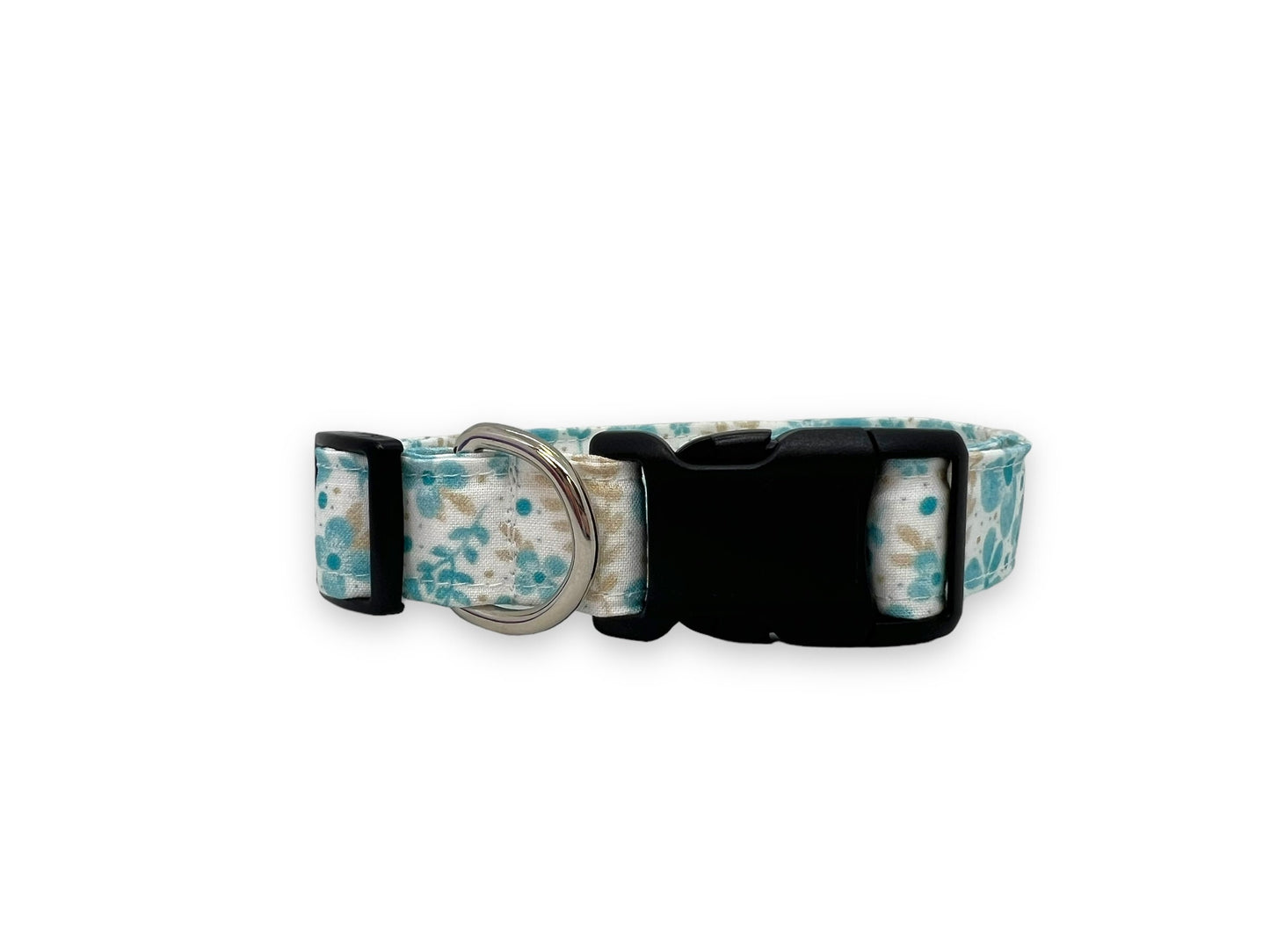 Dainty Blue & Beige Floral Dog Collar with Embellishment