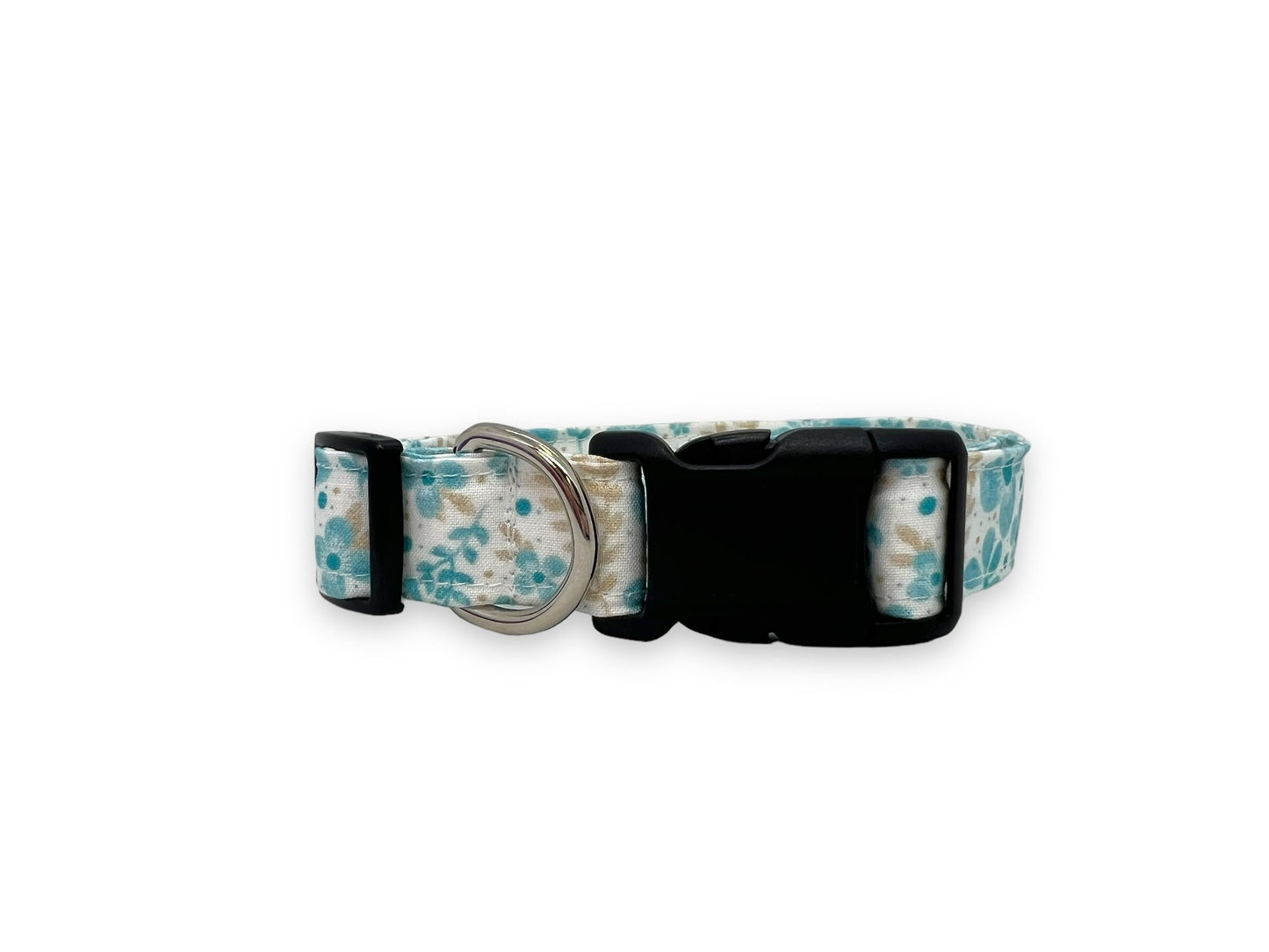 Dainty Blue & Beige Floral Dog Collar with Embellishment
