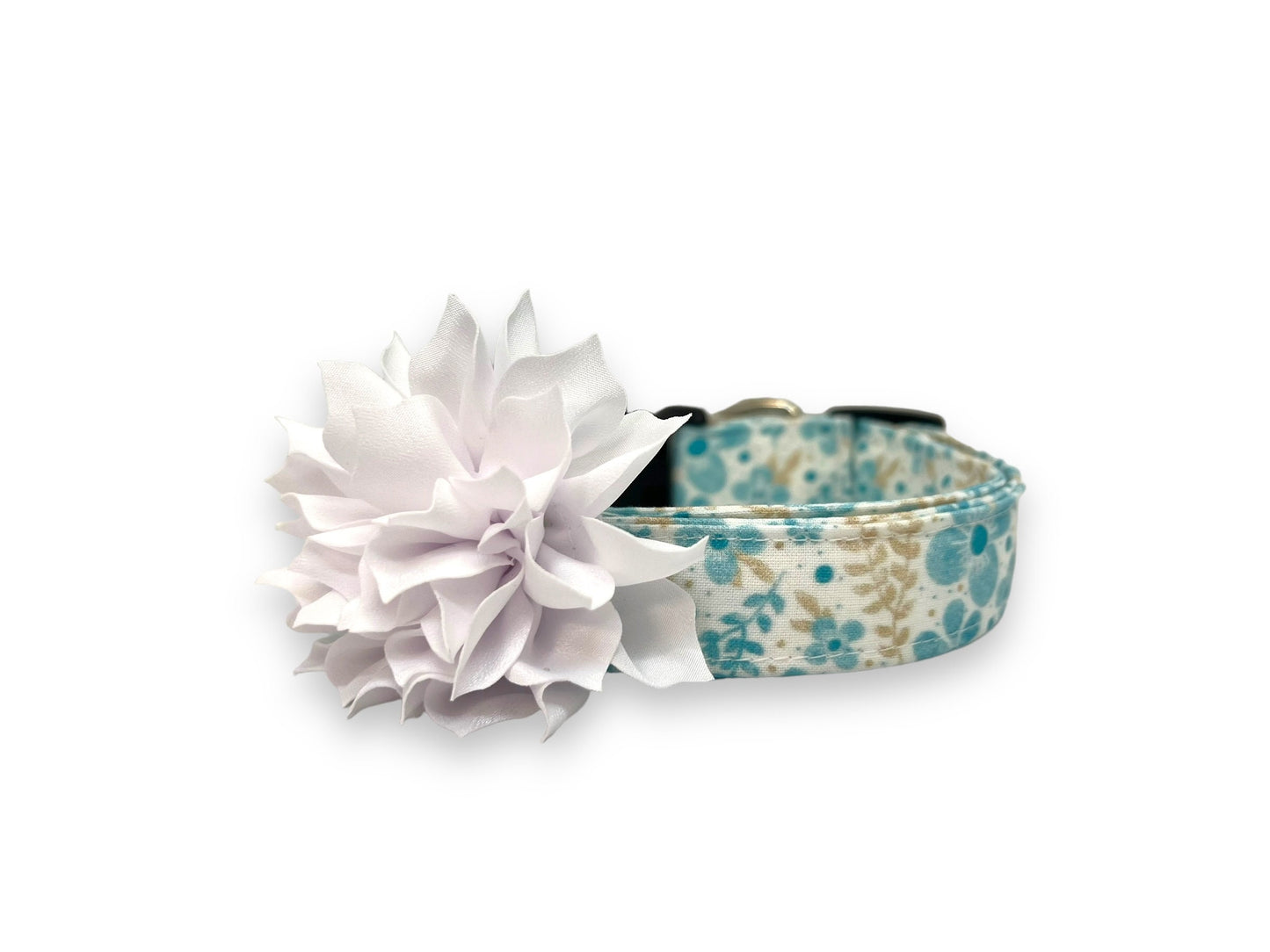 Dainty Blue & Beige Floral Dog Collar with Flower