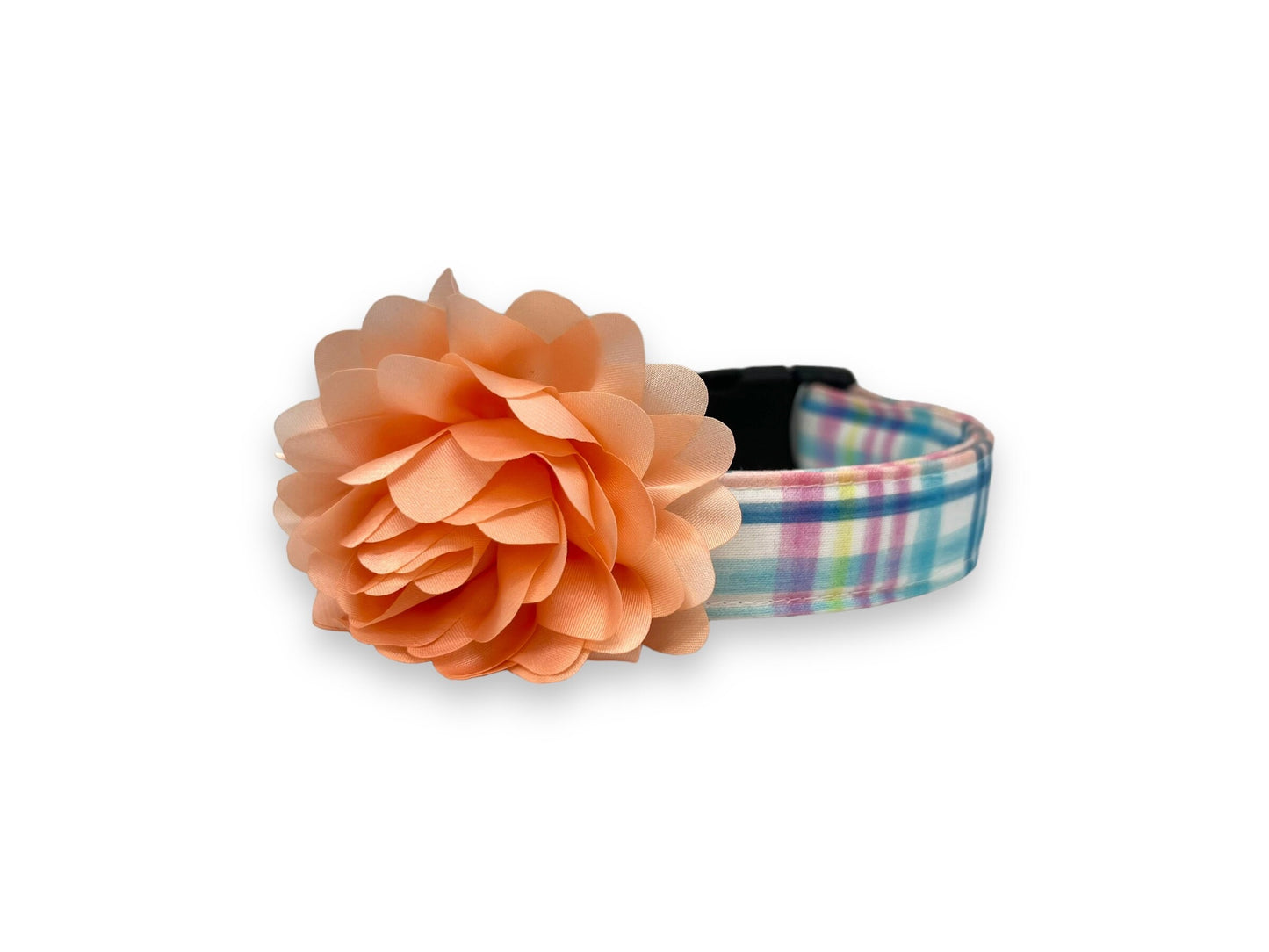 Spring Plaid Dog Collar with Chiffon Flower