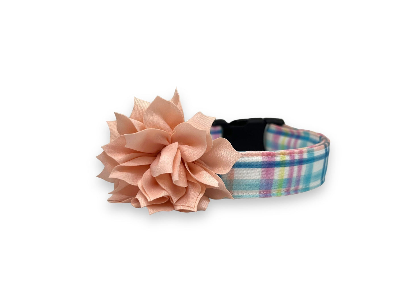 Spring Plaid Dog Collar with Flower