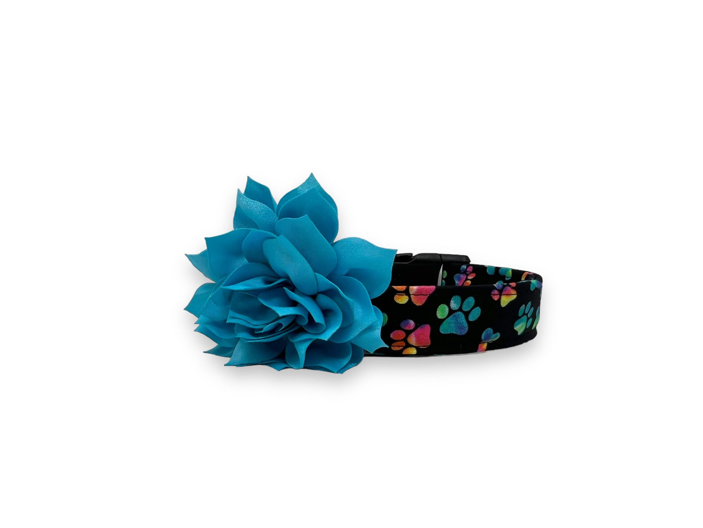 Tie-Dye Paw Print Dog Collar with Flower