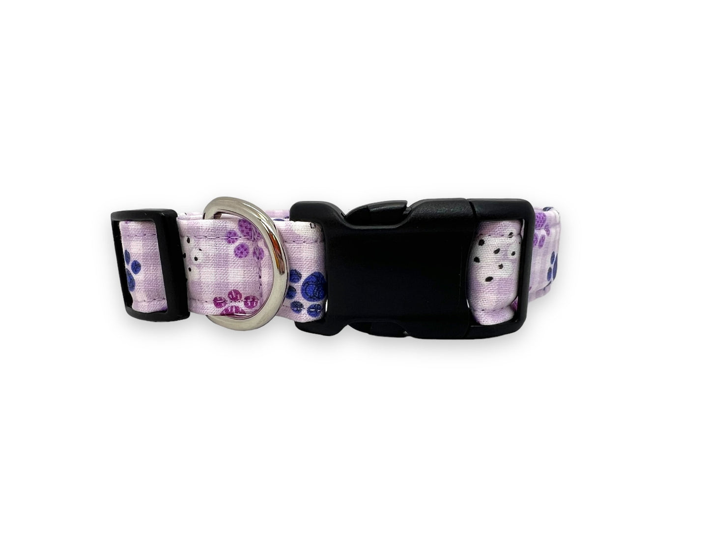 Lavender Gingham Paw Print Dog Collar