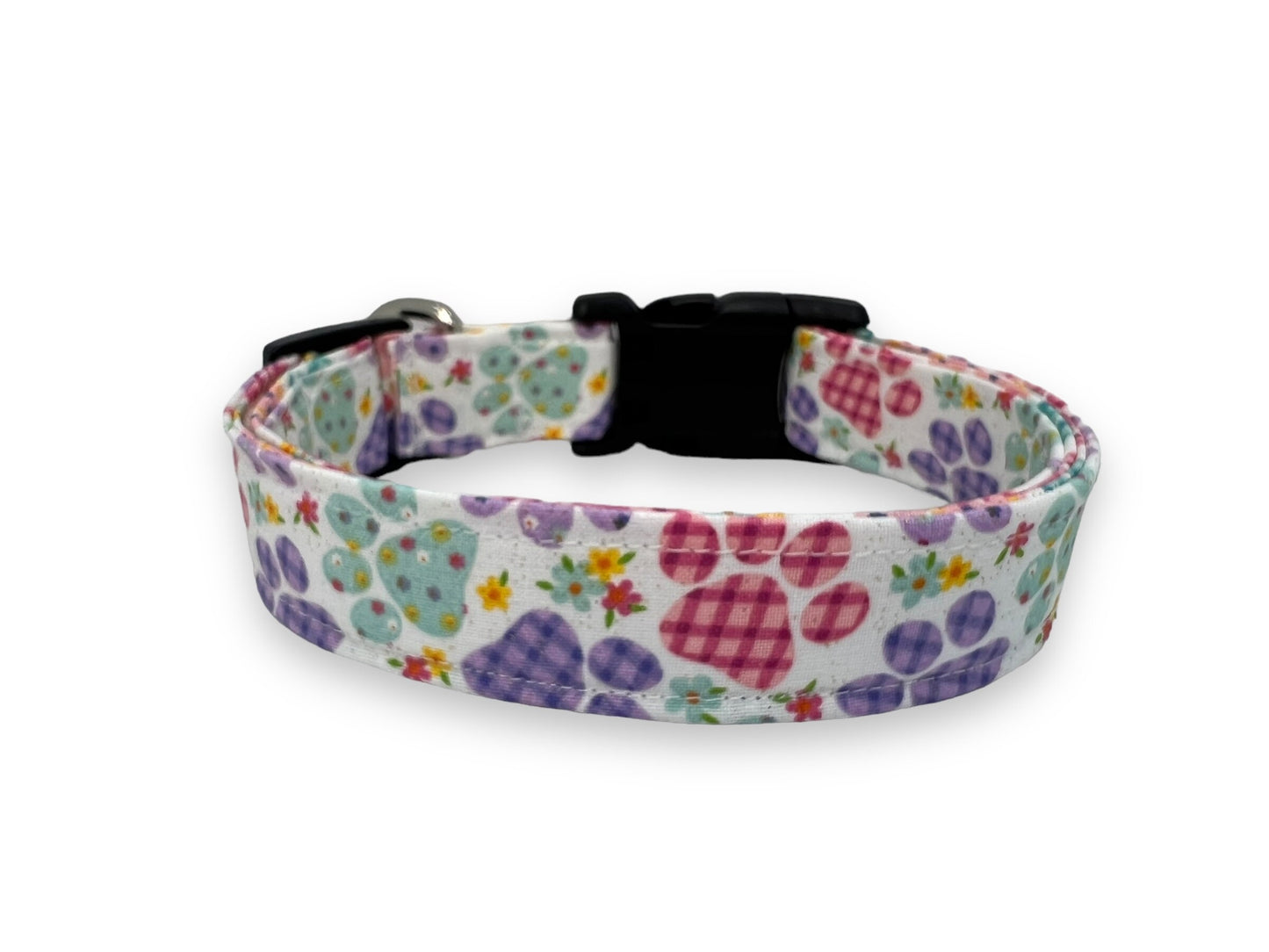 Shimmery Paw Print Dog Collar with Flower