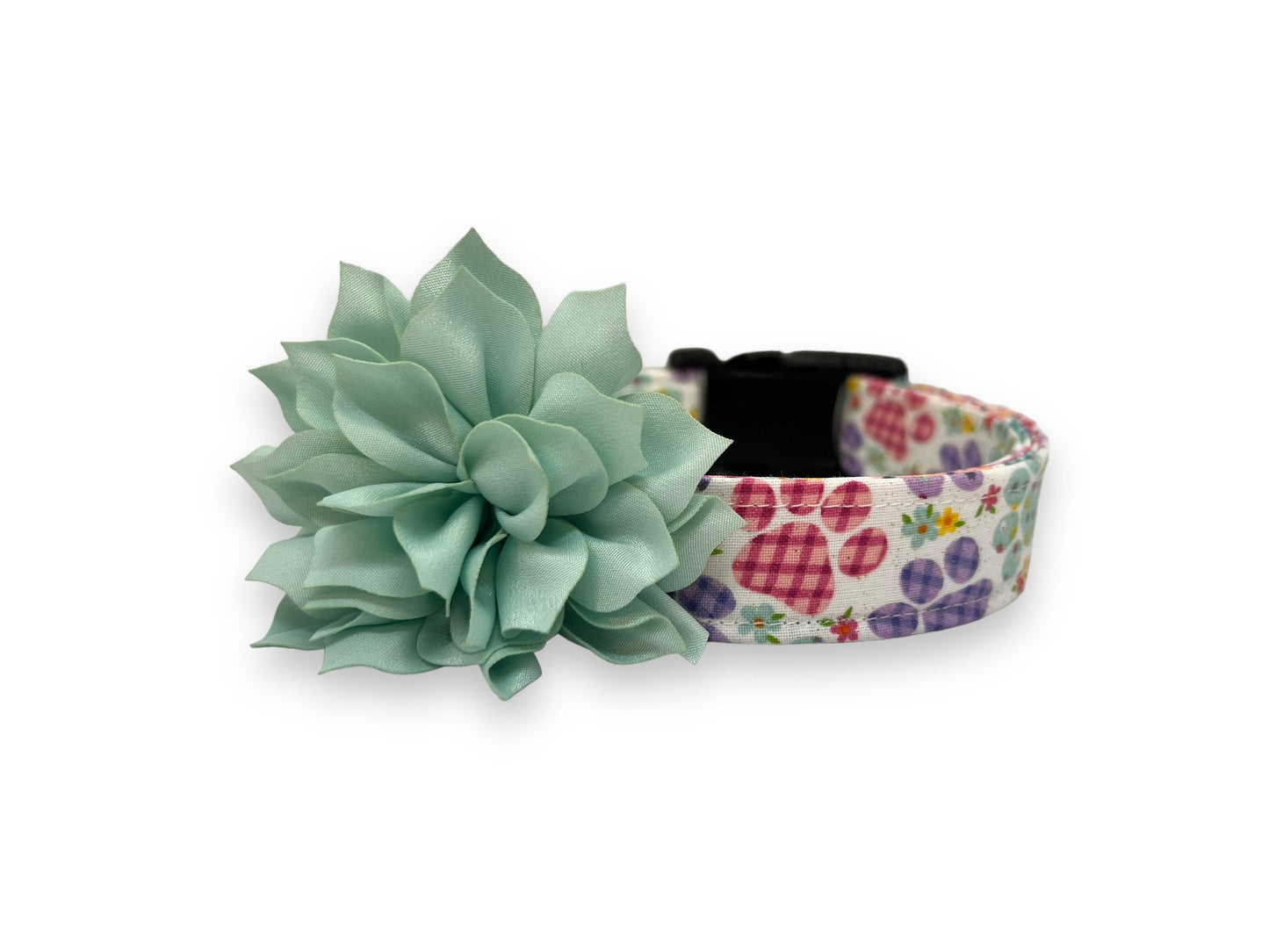Shimmery Paw Print Dog Collar with Flower