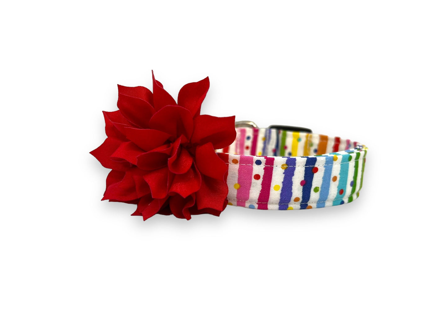 Rainbow Stripe Confetti Dog Collar with Flower