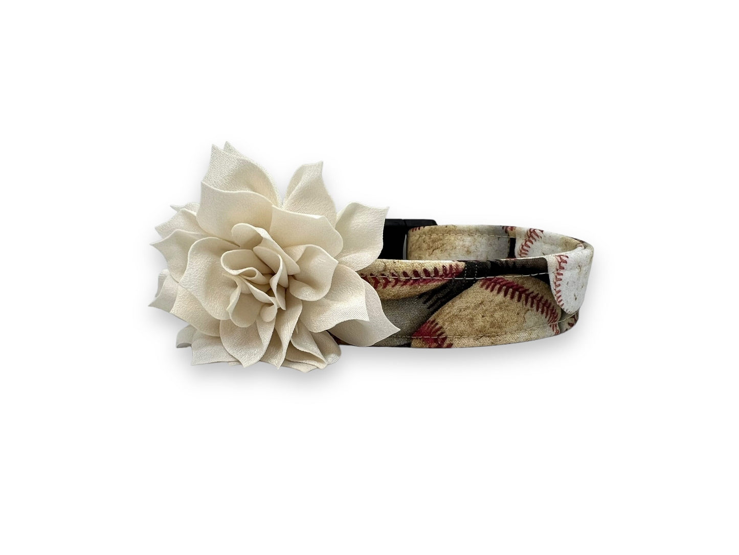 Vintage Baseball Dog Collar with Flower