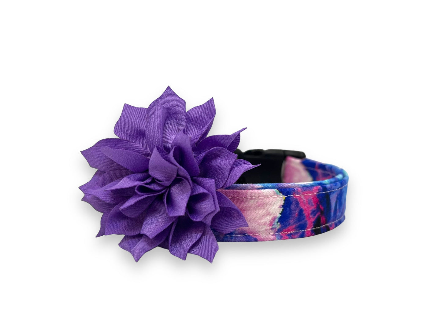 Purple Watercolor Swirl Dog Collar with Flower