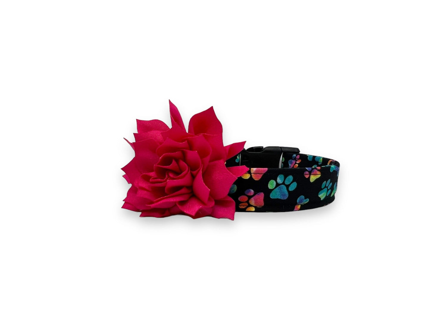 Tie-Dye Paw Print Dog Collar with Flower