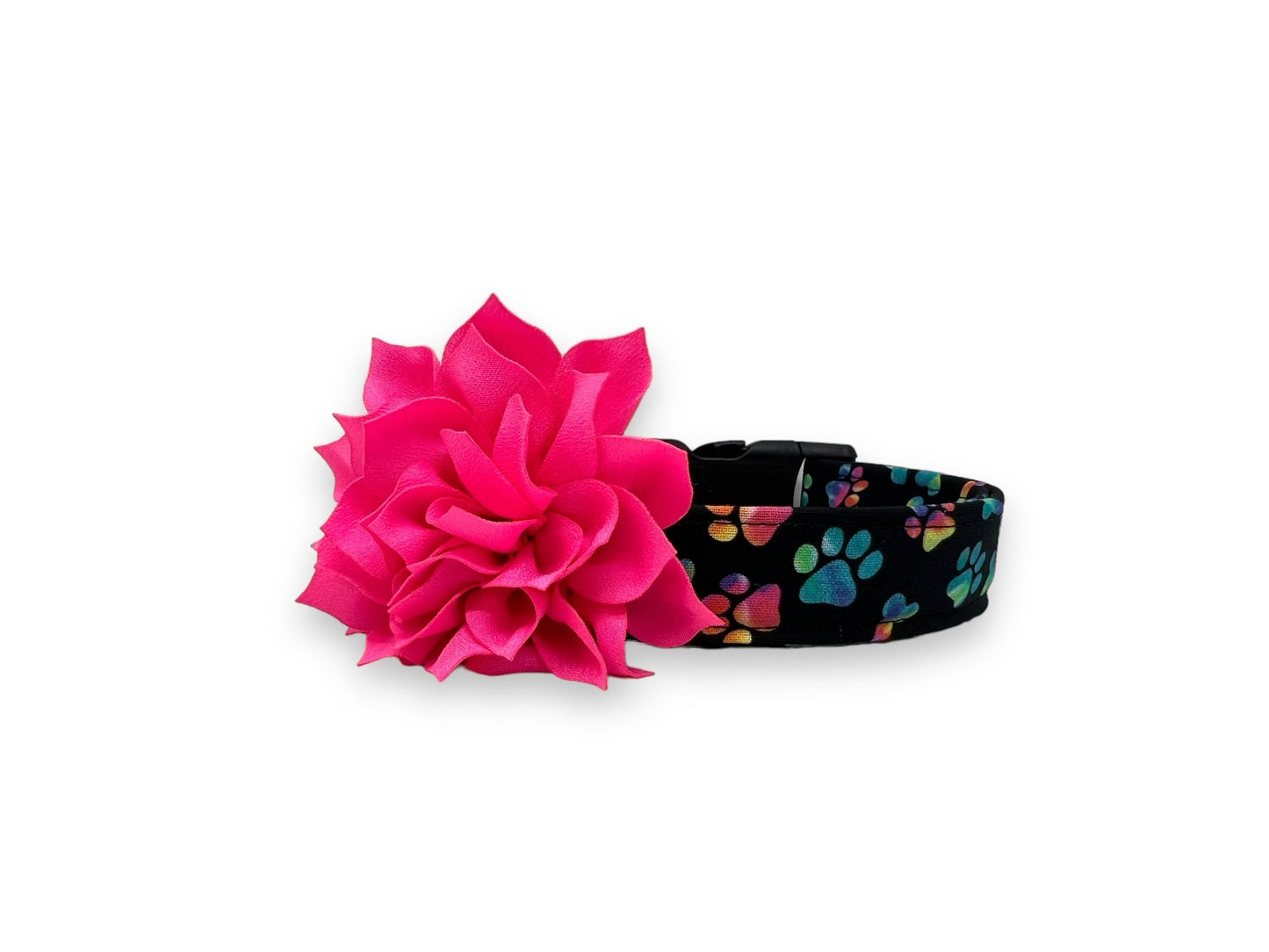 Tie-Dye Paw Print Dog Collar with Flower