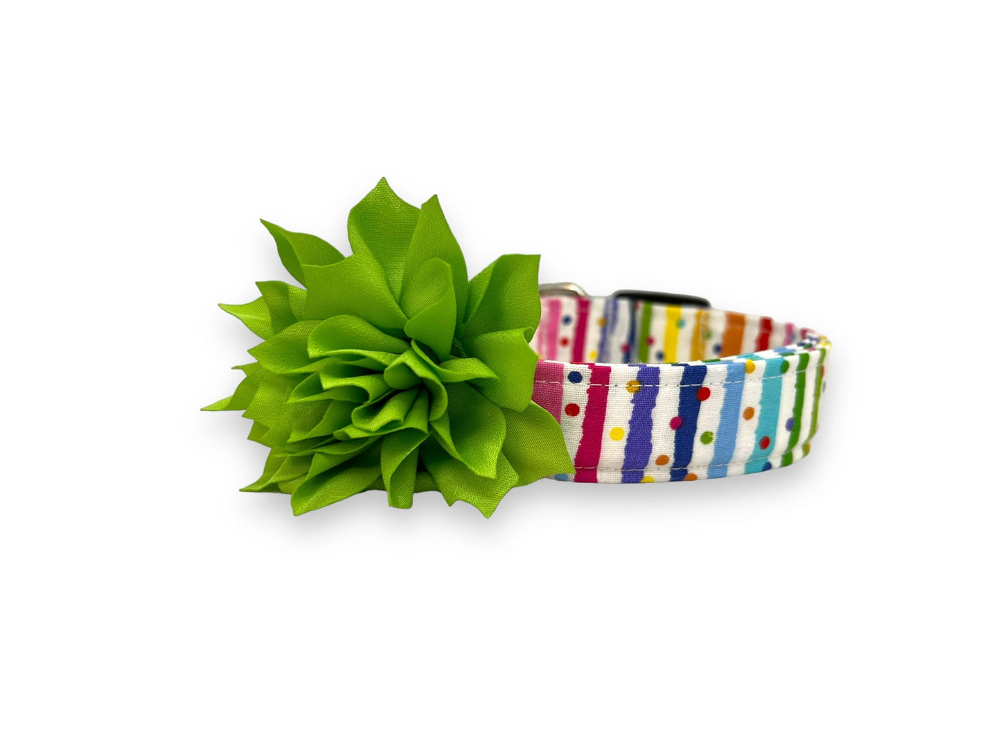 Rainbow Stripe Confetti Dog Collar with Flower