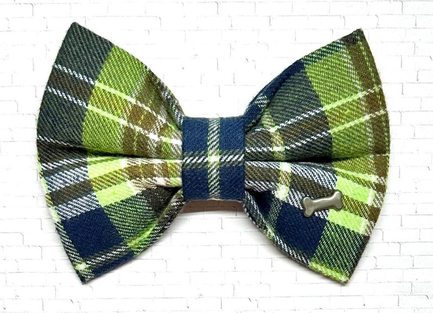 Green and Blue Plaid Bow Tie