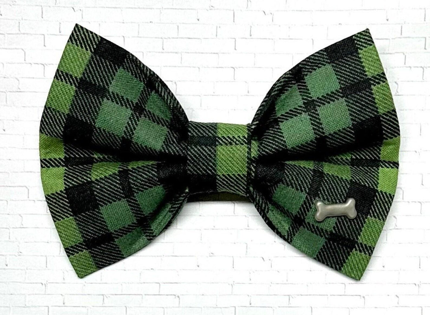 Dark Green Plaid Bow Tie