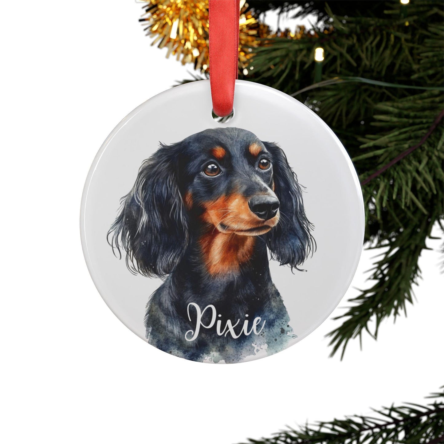 Personalized Long Haired Dachshund Christmas Ornament