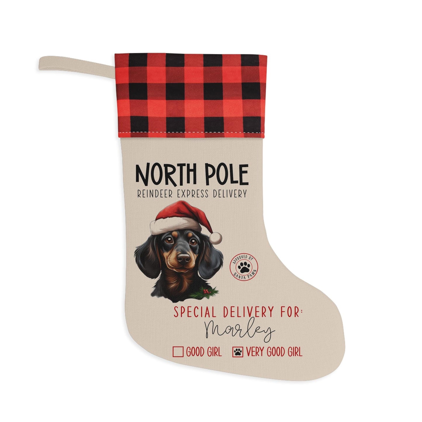 Personalized Dachshund Dog Christmas Stocking