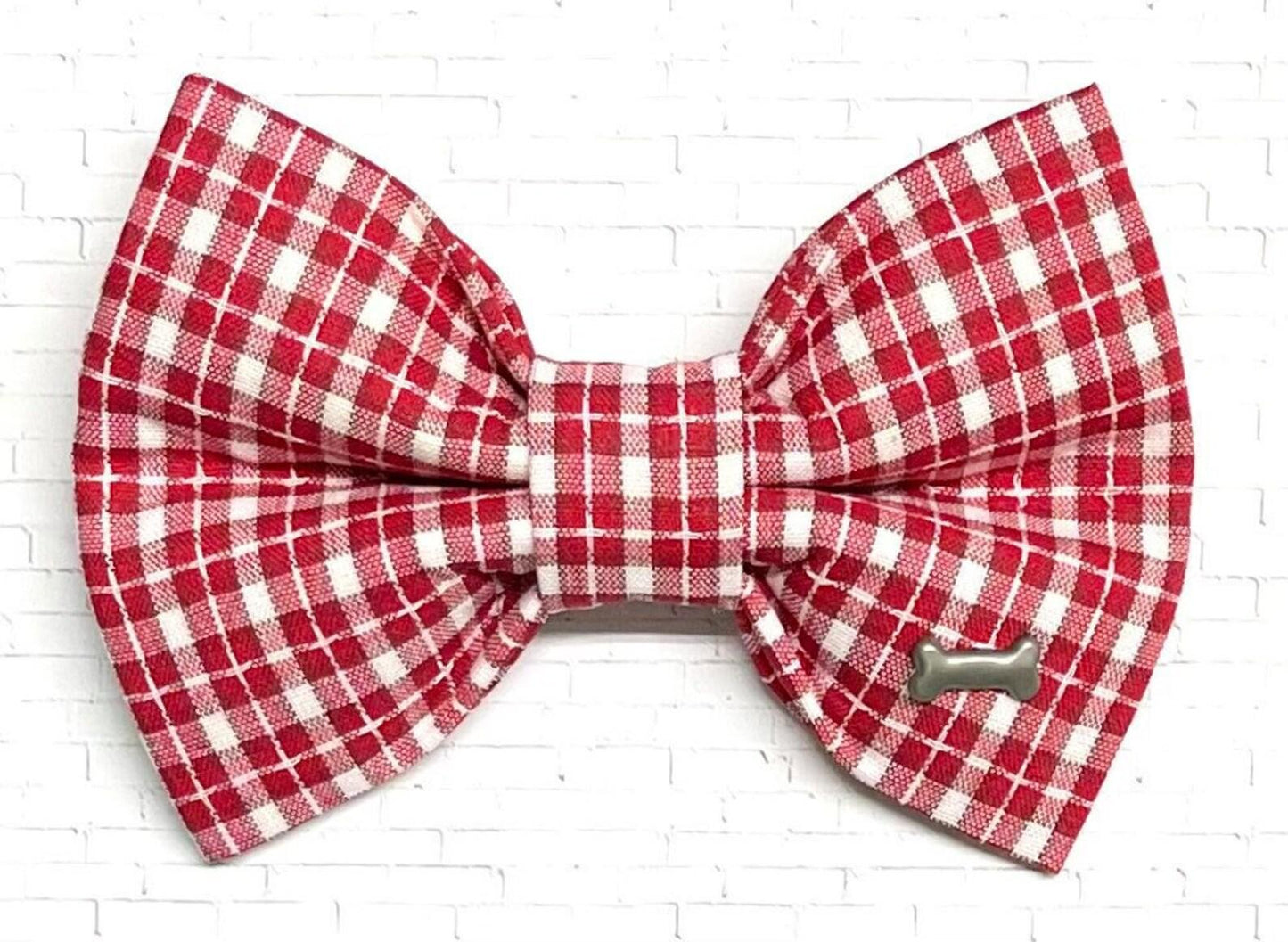 White and Red Plaid Bow Tie