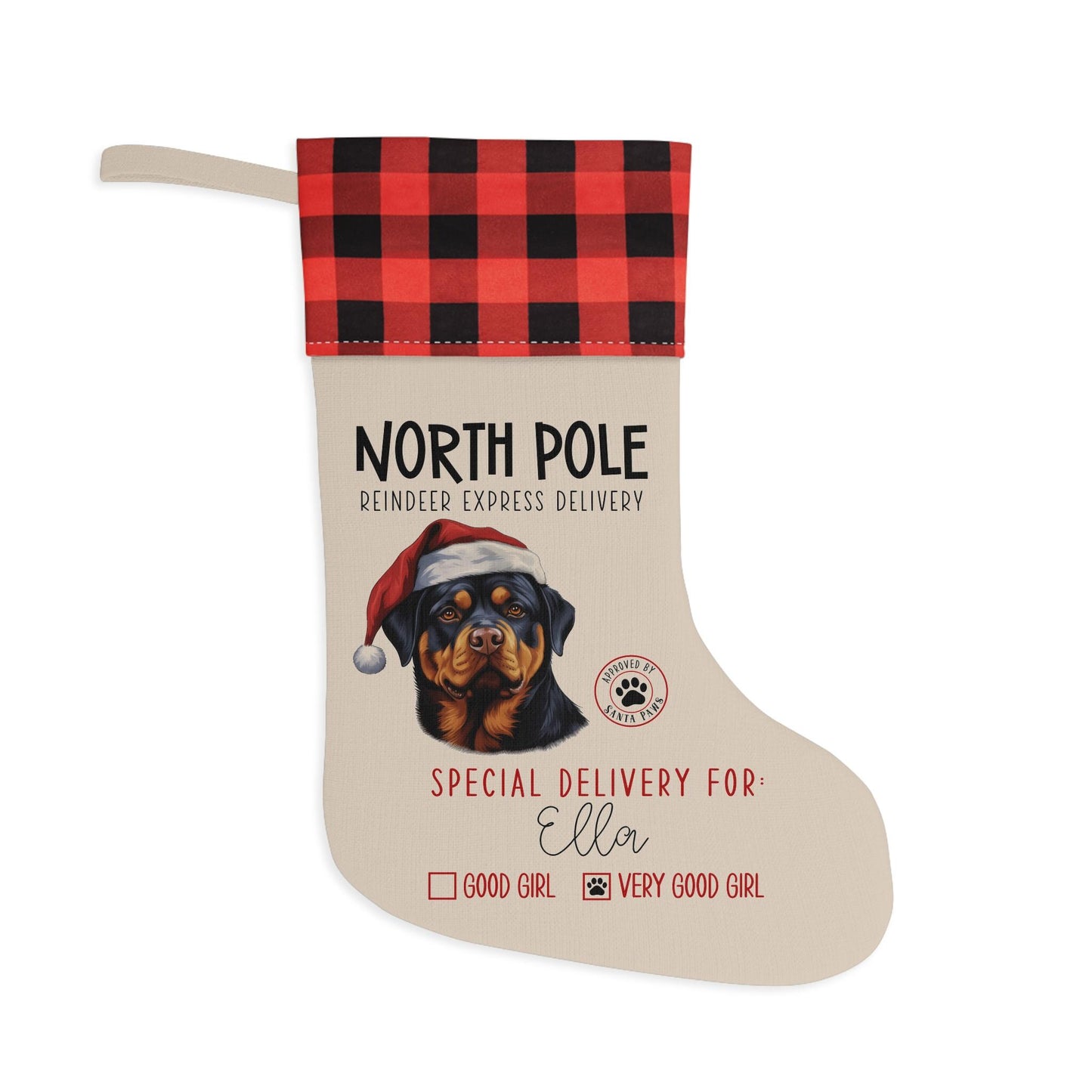 Personalized Rottweiler Dog Christmas Stocking