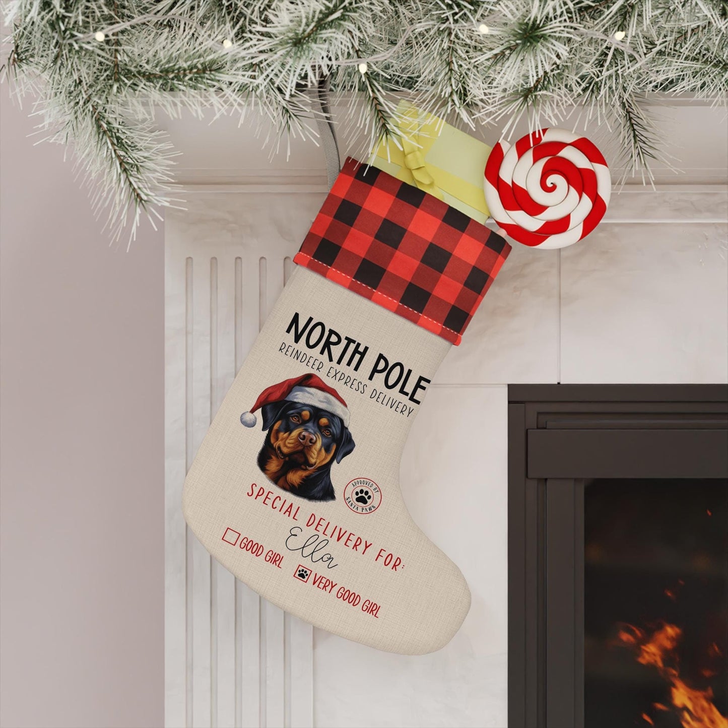 Personalized Rottweiler Dog Christmas Stocking