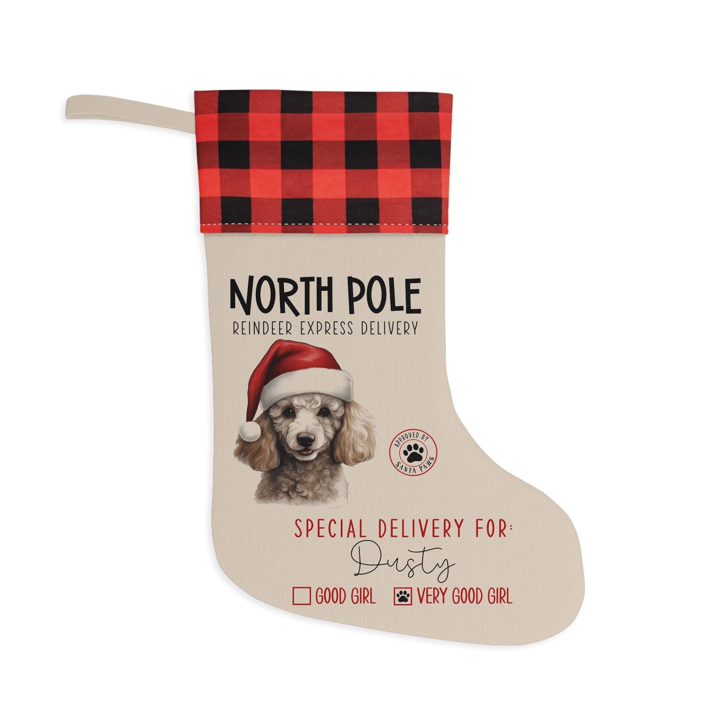 Personalized Poodle Dog Christmas Stocking