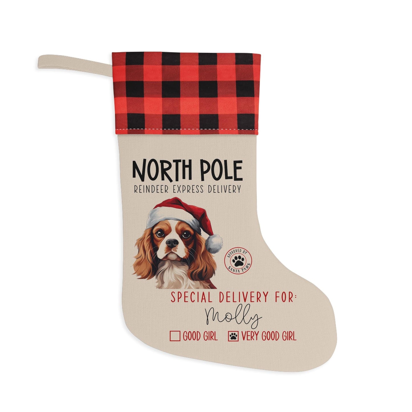 Personalized King Charles Spaniel Dog Christmas Stocking