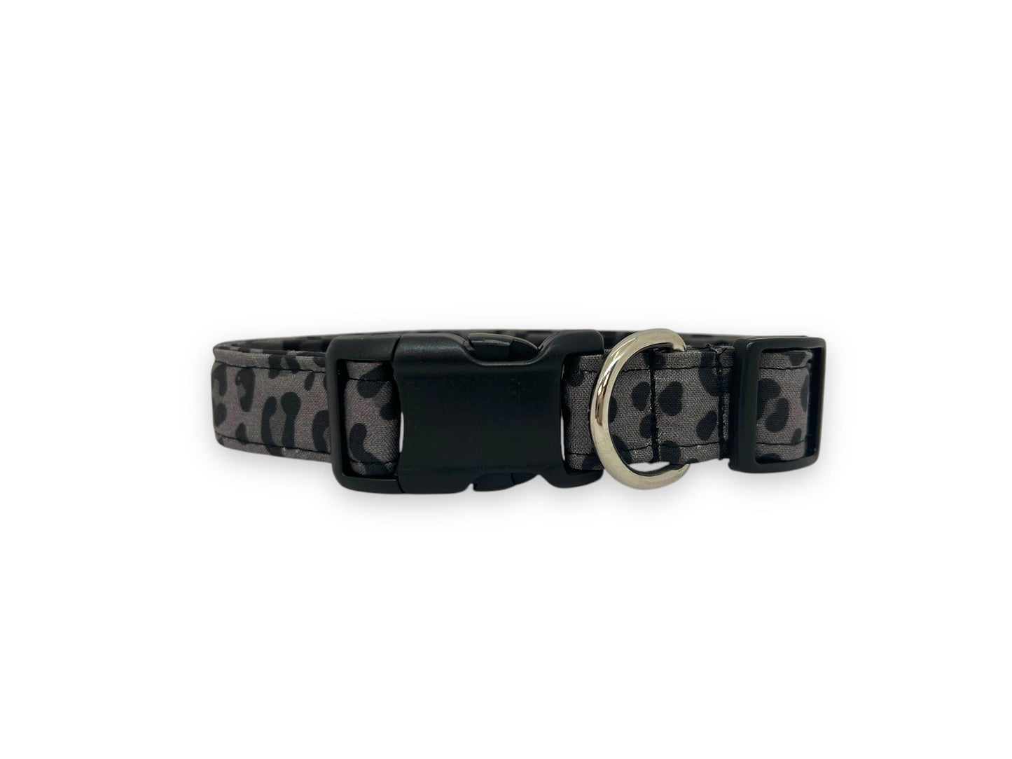 Black and Gray Leopard Print Dog Collar with Flower