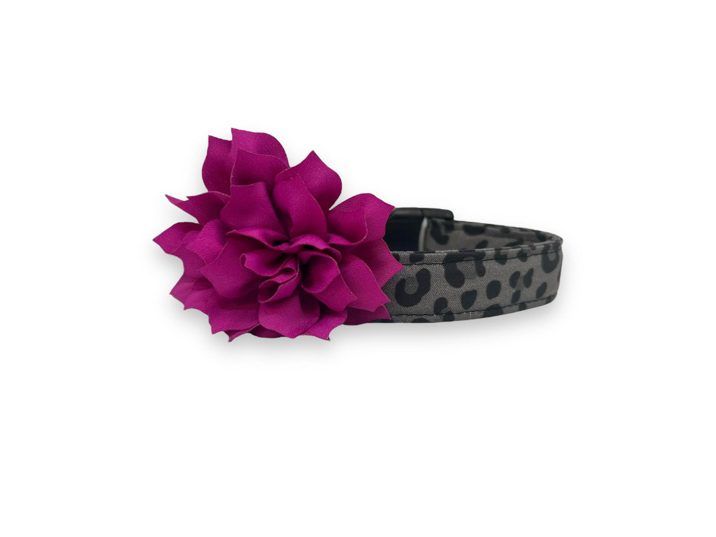 Black and Gray Leopard Print Dog Collar with Flower