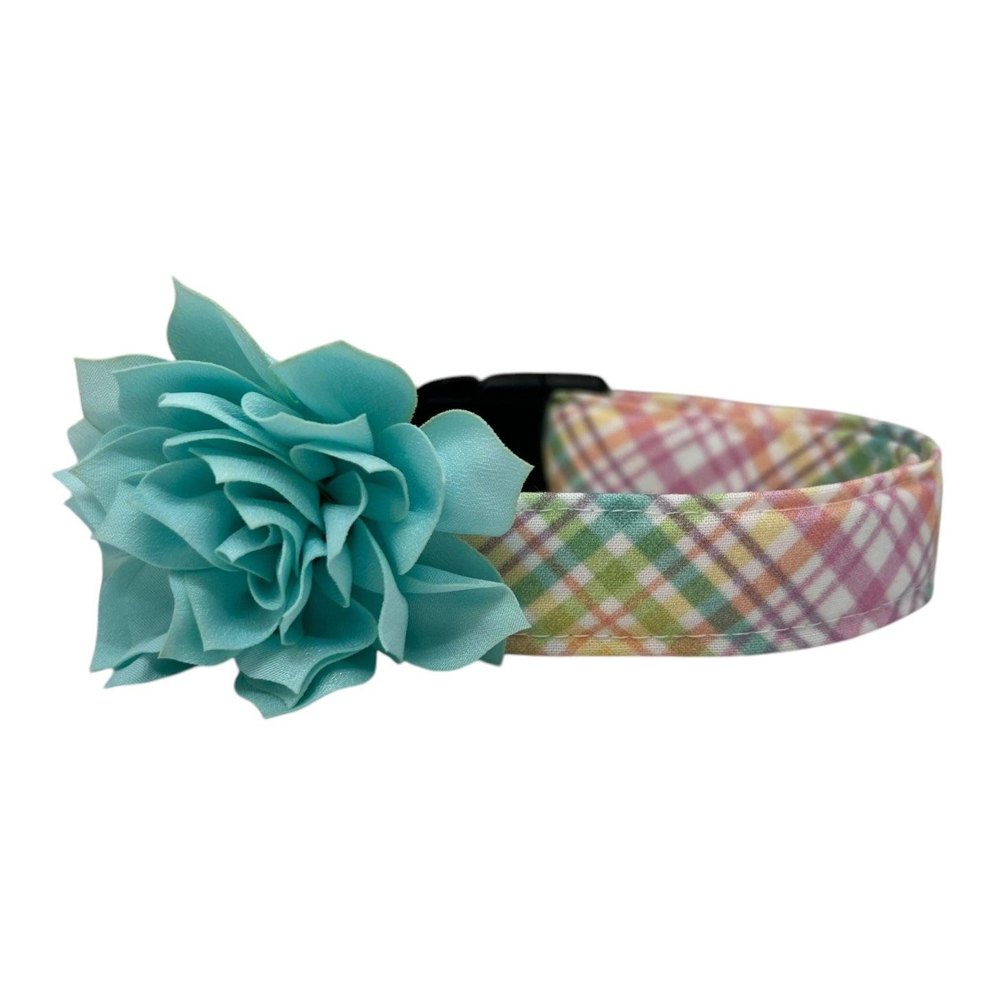 Easter Plaid Dog Collar with Flower